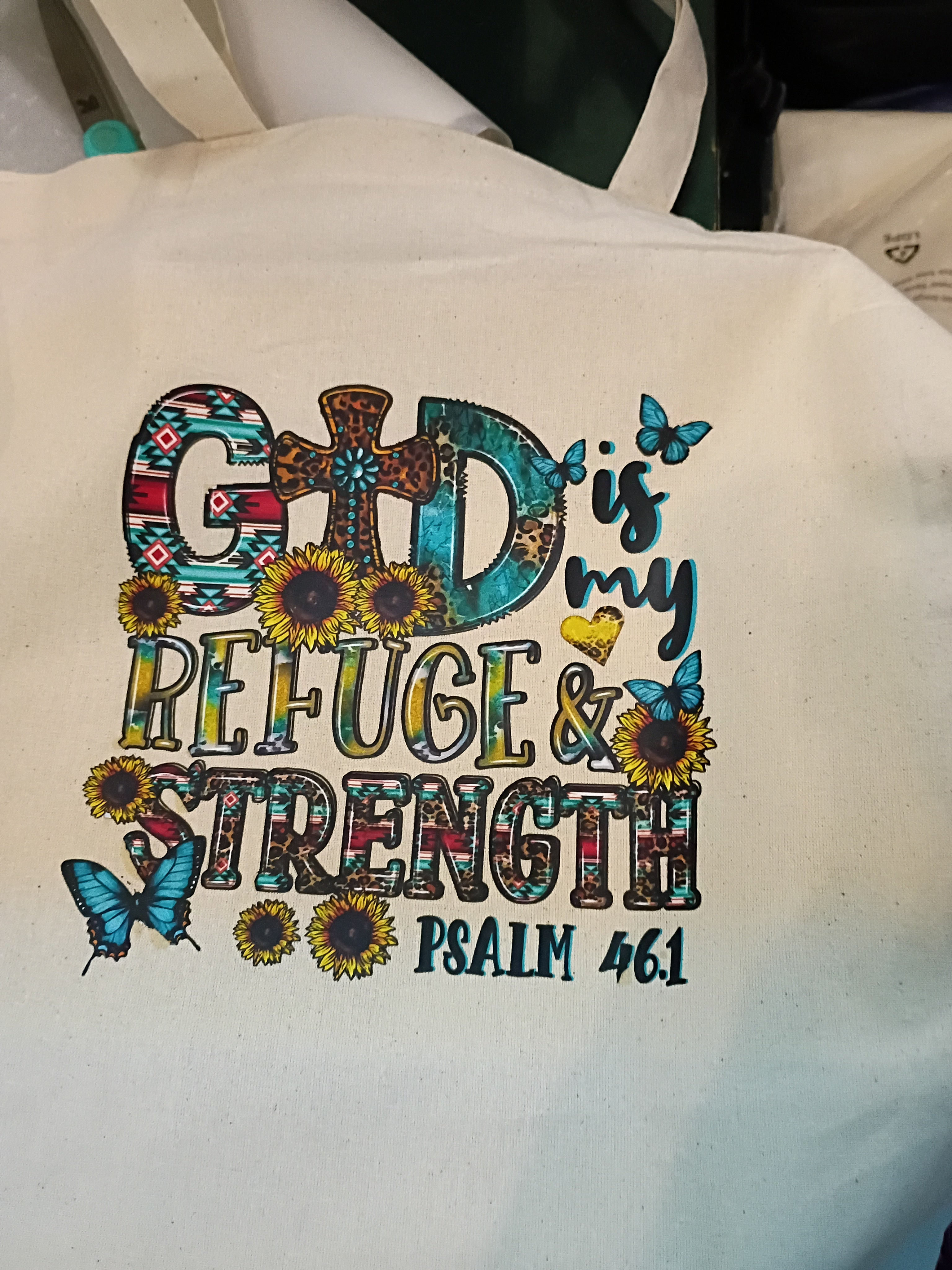 “God Is My Refuge & Strength” Tote Bag ✝️🦋